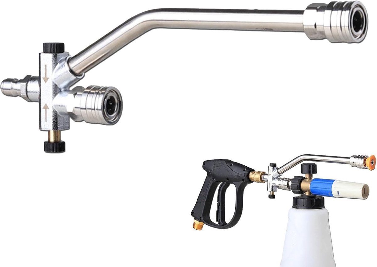 Schuimkanon Dubbele Connector - Zeep Dispenser - Voertuigen Reinigen - Gelijktijdig Spuiten Spoelen - 1/4" Quick Connect - Zilver