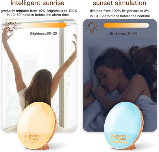 Lichtwekker - Daglichtwekker - Rustig Ontwaken - Zonsopgang Simulatie - 2 Wektijden - Houtlook — afbeelding 5