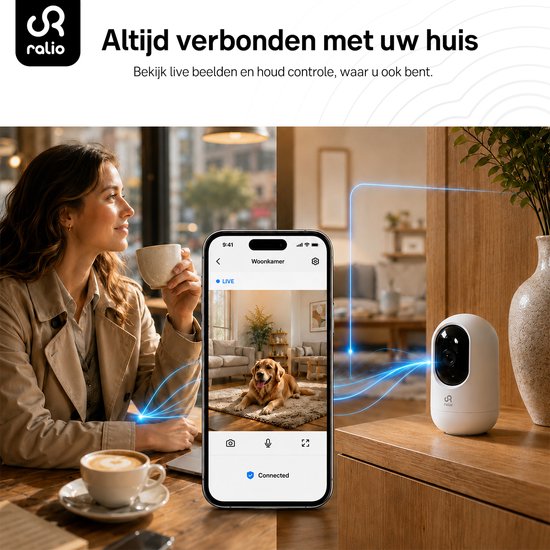 Ralio Beveiligingscamera binnen - 3MP Ultra HD - Huisdiercamera met App - Wifi Camera - beweging en geluidsdetectie - Bewakingscamera - Babyfoon - 2.4/5 GHz - Wit — afbeelding 5