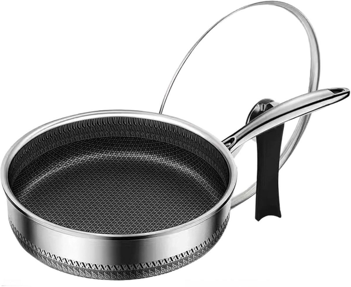 Roestvrijstalen braadpan Koekenpan met deksel Veelzijdig koken Antiaanbak honingraat 28 tot 32 cm Zwart