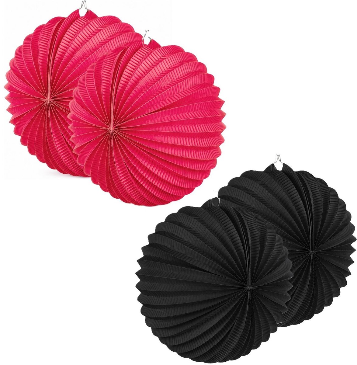 Boland Lampionnen van papier - rond - set van 20x stuks - Dia 22 cm - Versiering - mix van zwart en roze