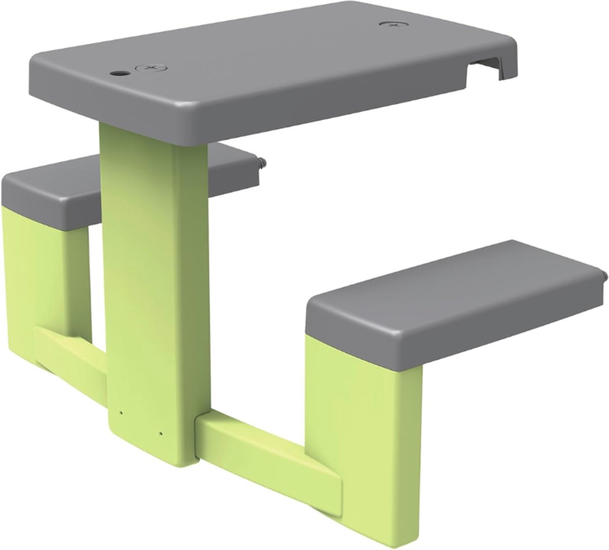 JCP® Kindertafel - 2 Banken - Kindertafel en Stoeltjes - Kindertafel met Stoeltjes - Grijs en Groen - 81cm x 54cm x 49cm
