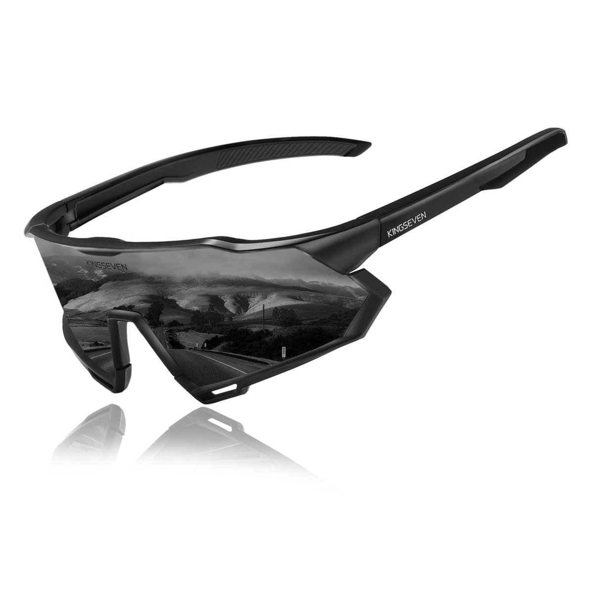 Kingseven Slim Wielren Zonnebril UV400 – Zwart Frame – Zwart Spiegelglas – 918