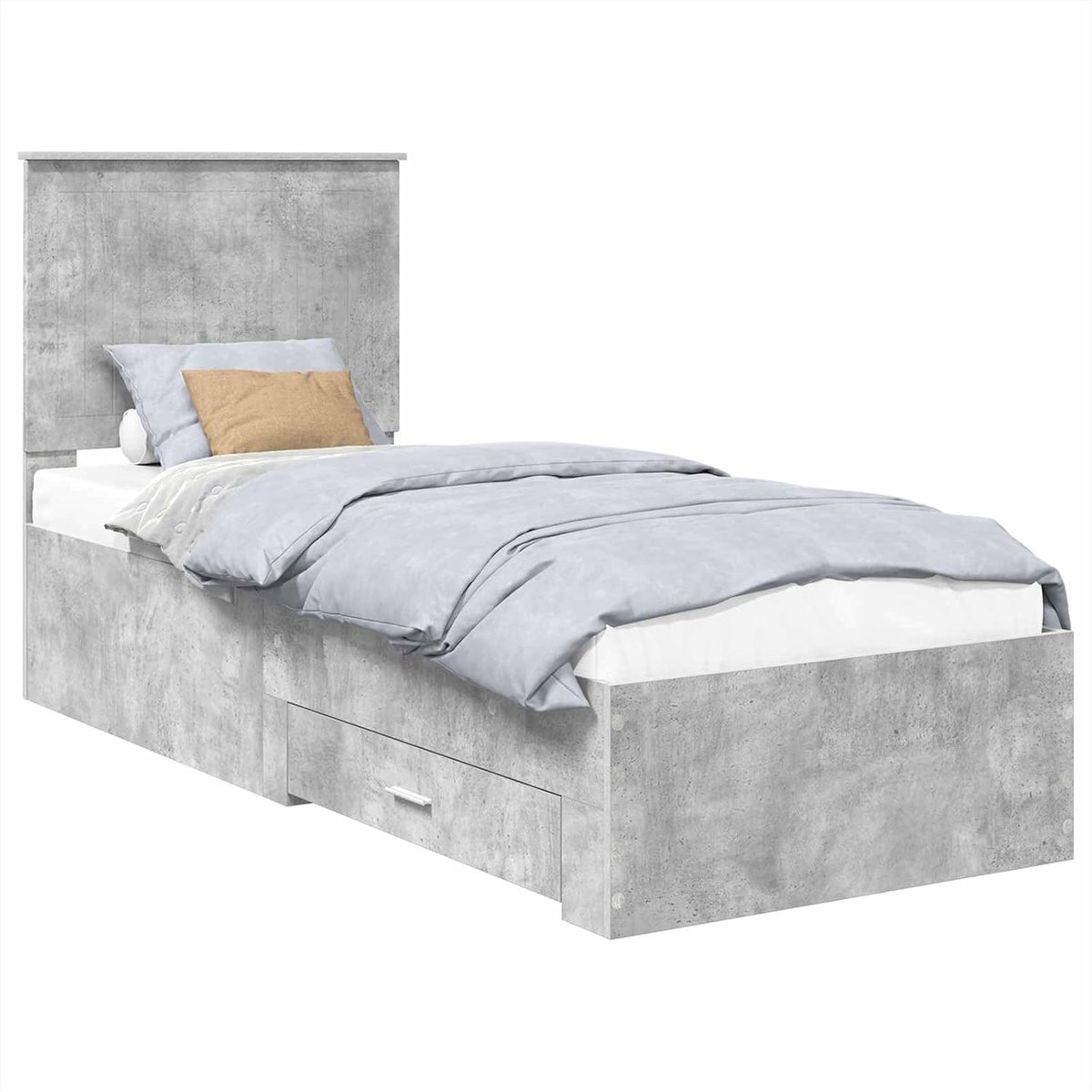 Eenpersoonsbed - Houtbed Ladebed - Opbergen Slaapkamer - Ruimtewonder Met Lades - 70 x 190 cm - Betongrijs Zilver