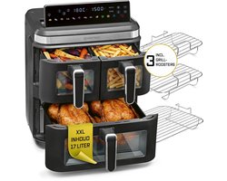 GOURMETmaxx FryUp3 Verticale heteluchtfriteuse 3 kamers | Airfryer XXL met 3 grillrekken en 3 kijkvensters | heteluchtfriteuse XXL - 17 l | Air Fryer friteuse zonder olie