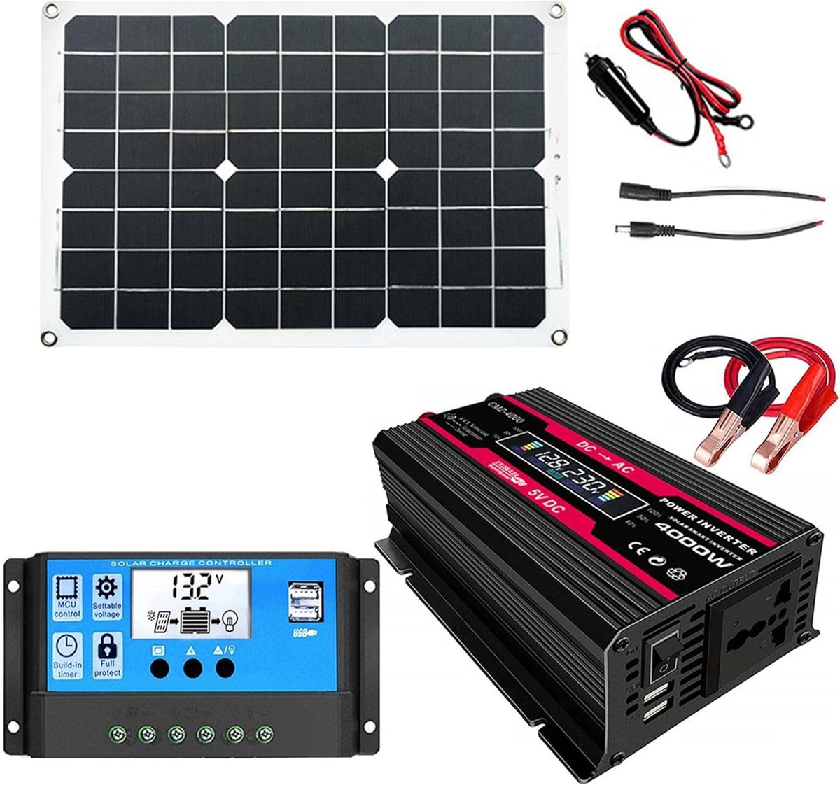 Zonnepaneel Kit - Draagbare Krachtcentrale - Energie Opwekken - Met LCD Display - 18 Watt - Zwart