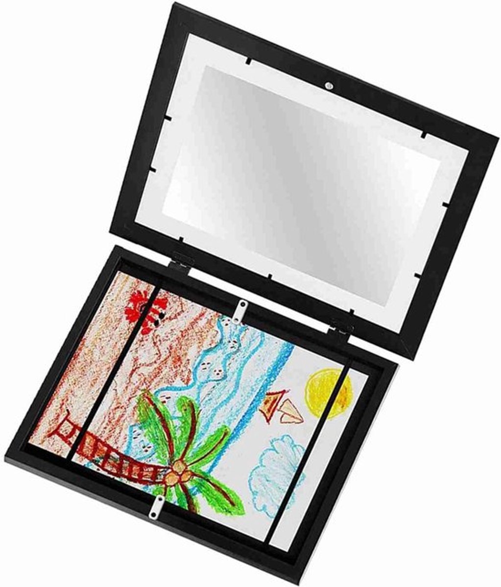 Houten Fotolijst - Tafel - Olieverf - Opbergdoos - Kunstlijst voor Kinderen - Flip-dy Fotolijst (Zwart)