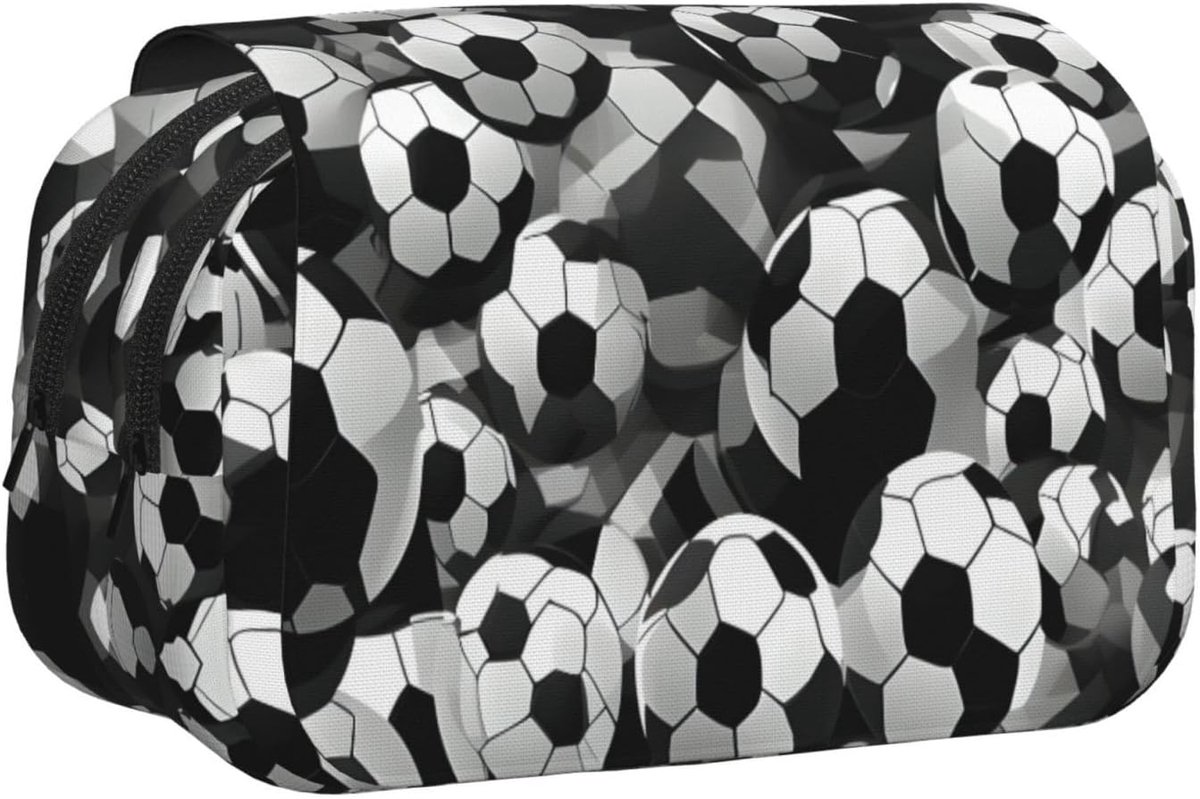 Etui Voetbalpatroon - Pennendoos Tas - Briefpapier Opbergen - Duurzaam Oxford Doek - Ruim 50 Pennen - Zwart