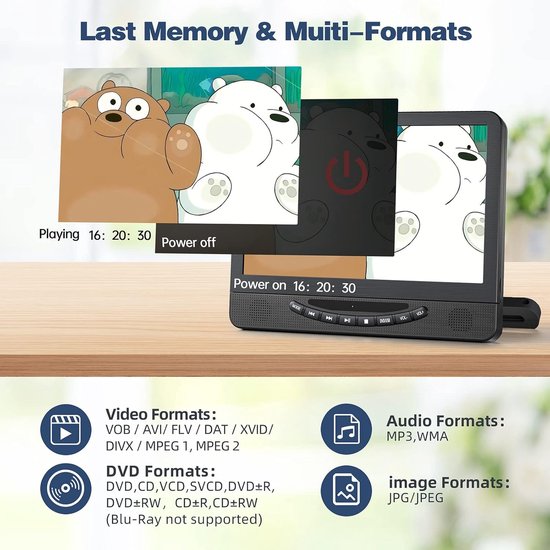 Dubbele Auto DVD Speler - Hoofdsteun Schermen - Kinderen Vermaken - Full HD 1080p - 2x 12 Inch - Zwart — afbeelding 3