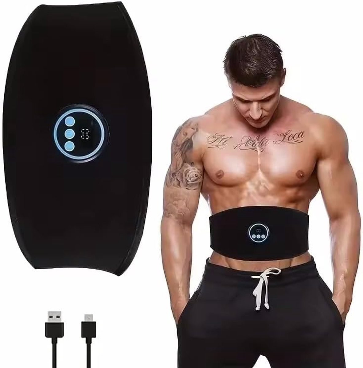EMS Spierstimulator Riem - Buikspier Trainer Fitness Riem - Spier Training - 10 Modi 20 Intensiteit - 105 cm - Zwart