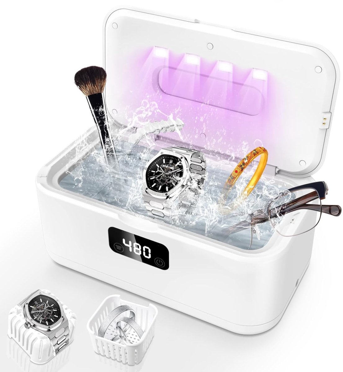 Ultrasone Reiniger - Schoonmaakapparaat Brillen - Snel Reinigen - UV Dubbele Reiniging - 800 ml - Wit