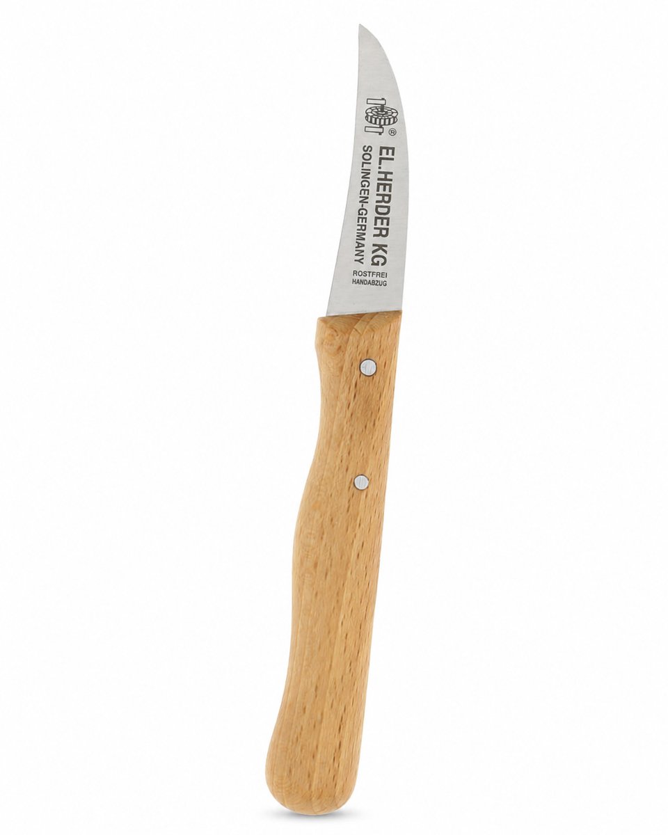 El Herder Gebogen Schilmesje – Aardappelschilmesje Solingen RVS – Houten Handvat – 6 cm