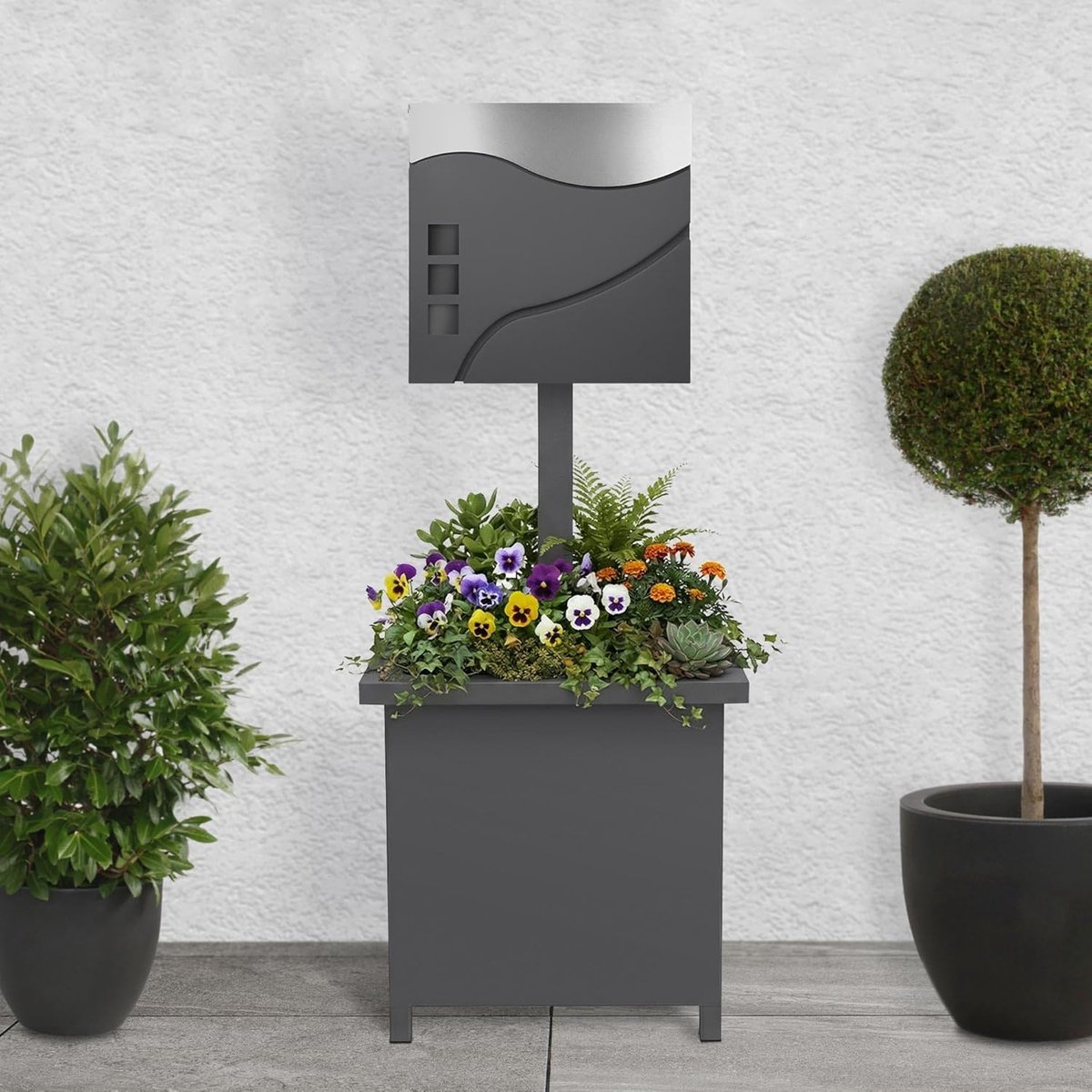 Brievenbus met Plantenbak Standaard - Postbak Standaard - Brieven Ontvangen - Geïntegreerde Plantenbak - 120 cm Hoog - Antraciet Zilver