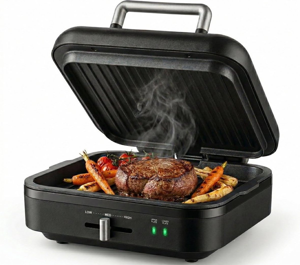 Elektrische Contactgrill - Tafelgrill Bakplaat - Gezellig Grillen - Afneembare Grillbodem - 1400 Watt - Mat Zwart