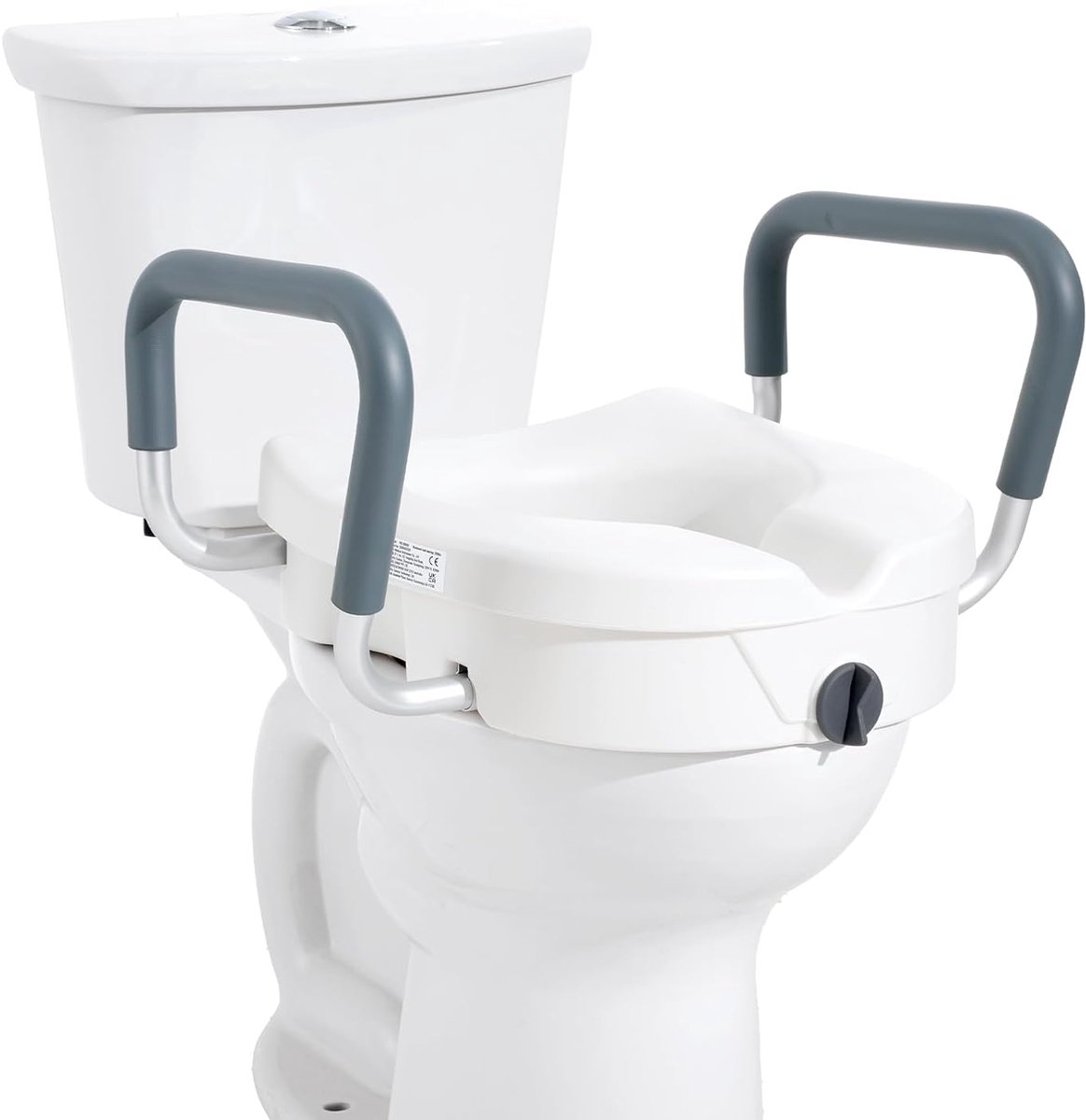 Verhoogde Toiletbril - Toiletverhoger Zonder Poten - Veiliger Toiletgebruik - Verstelbare Armleuningen - 12.7 cm Hoogte - Wit en Grijs