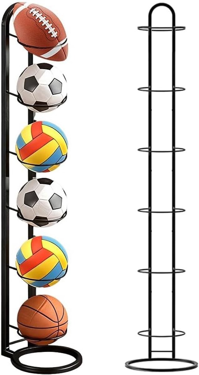 5 niveaus balvoetbalhouder en afneembare basketbalhouder voor optimale opslag van sportmateriaal, organizer en opberghouder voor ballen