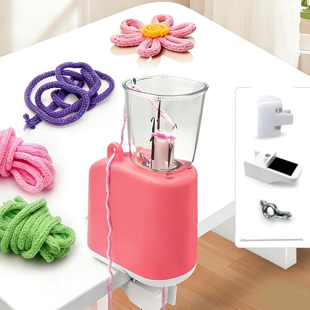 Breimachine Elektrisch - Automatisch Haken - DIY Knutselen - Snel Touw Maken - 6 Delig - Roze