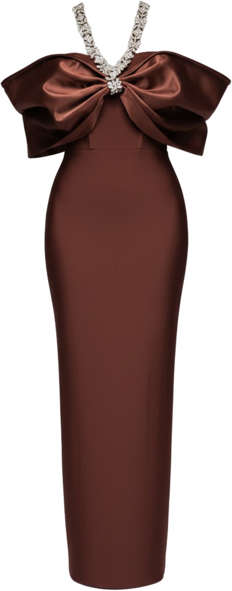 LARICA Jurk - Strapless - Rits - Effen Bruin XS