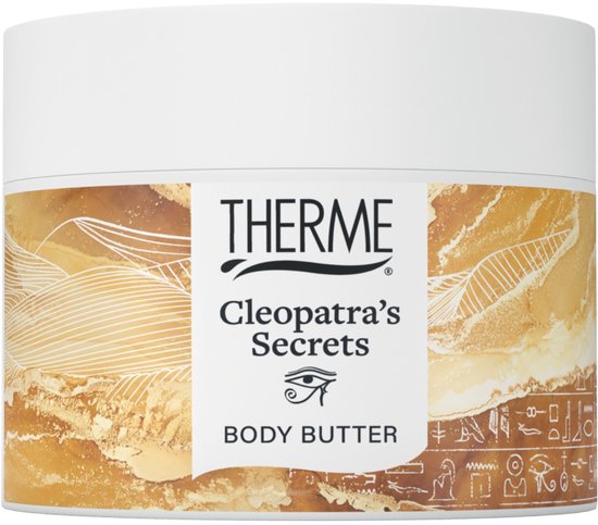 Therme Cleopatra's Secrets Body Butter pot met gouden marmeren design. "VEGAN" logo zichtbaar.