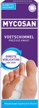 Mycosan Voetschimmel Precisie Kwast verpakking. Diabetici geschikt. Tekst: Directe verlichting van jeuk. Precisie kwast: hygiënisch & effectief.