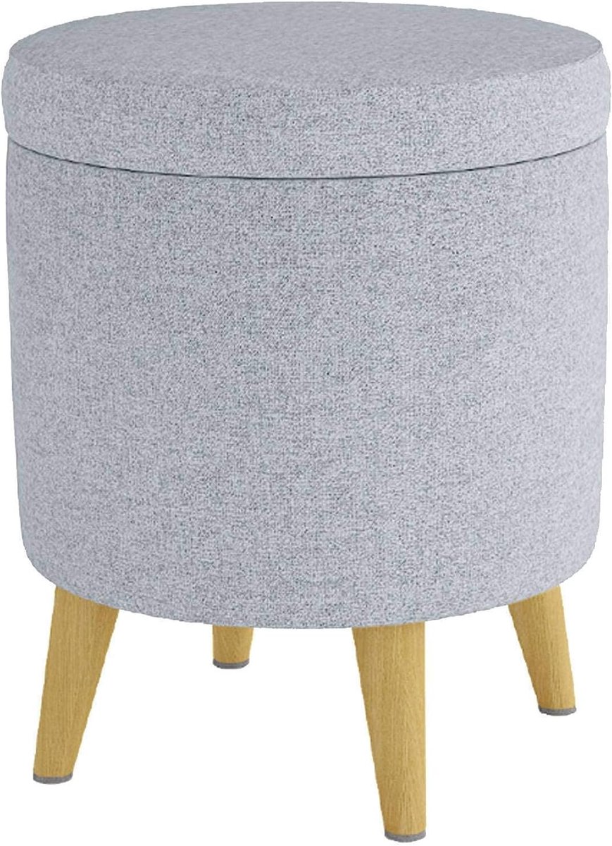 Ronde poefkruk - Ottomaan voetenbank - Extra zitplaats - Met opbergruimte - 37x45.5 cm - Grijs
