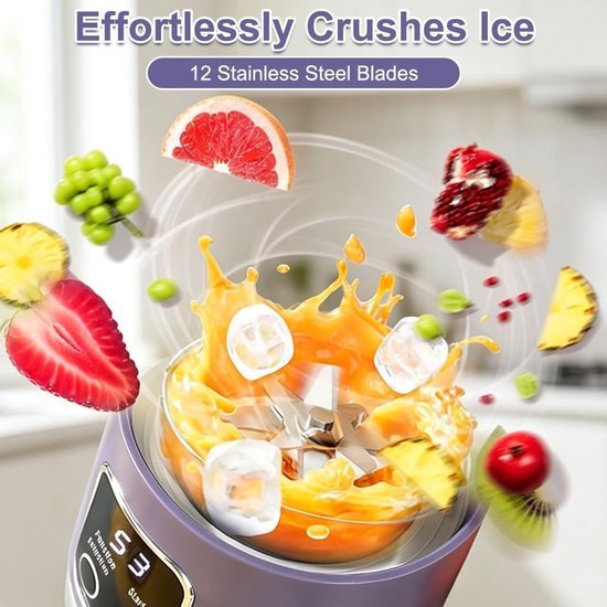 Draagbare Blender - Mini Mixer - Snelle Smoothies - 12 RVS Bladen - 450 ml - Lila — afbeelding 4