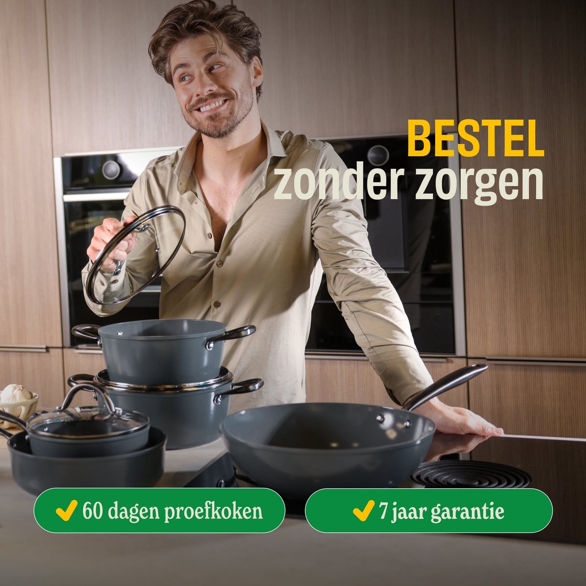Cook & Pan 9-Delige Pannenset Slate - PFAS vrij - Alle Warmtebronnen - Pannen Set met 7 jaar Garantie - Krasbestendige Anti Aanbaklaag - Vaatwasserbestendig - Gas, Inductie, Elektrisch, Oven - Koekenpan, Wokpan, Steelpan, Hapjespan, Kookpot - Blauw – foto 6