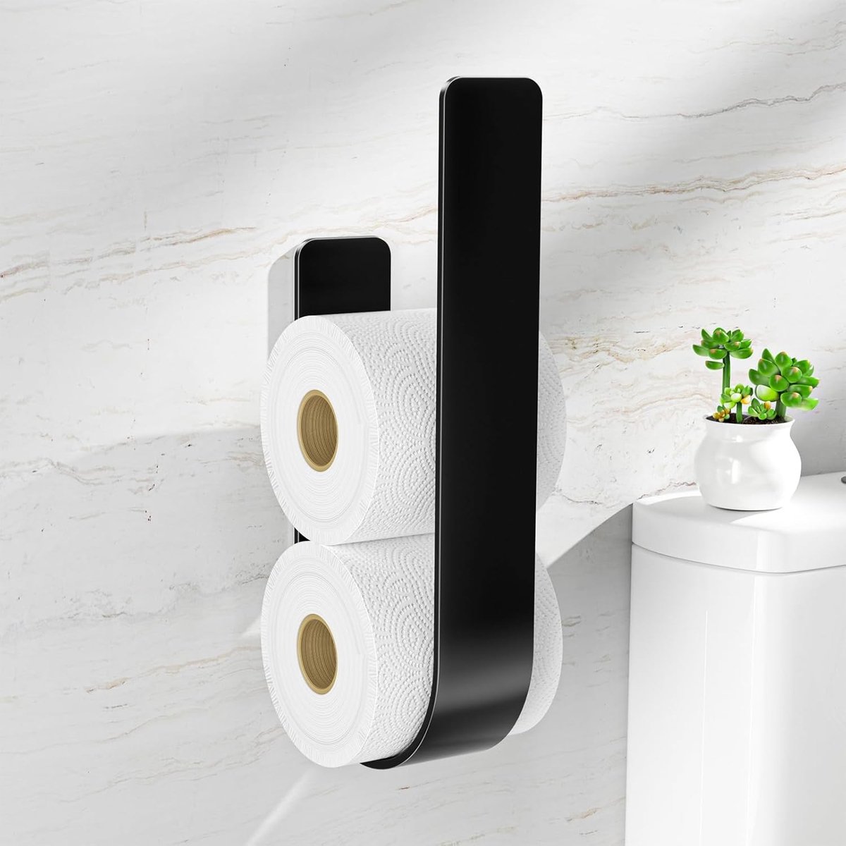 Zwarte Zelfklevende Toiletpapierhouder voor 3 Rollen - Geen Boren Nodig, Ideaal voor Badkameropslag en Vervangrolhouder