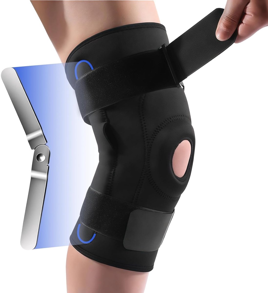 Sportieve Kniebandage - Verstelbare Kniebeschermer - Ondersteuning Tijdens Sport - Zijdelingse Stabiliteitsrails - 33 x 23 x 2.4 cm - Zwart