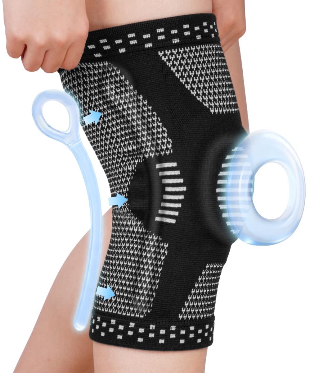 Sportkniebrace - Kniebeschermer Stabilisator - Pijnverlichting Sport - Met Zijstabilisatoren - Uniseks Maat - Zwart
