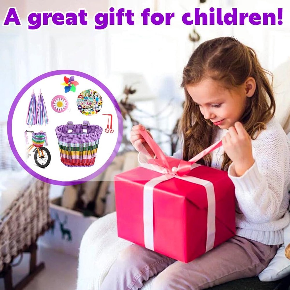 Dailygoods - Fietsbasket voor Kinderen - Verwijderbare Mand met Stickers en Accessoires