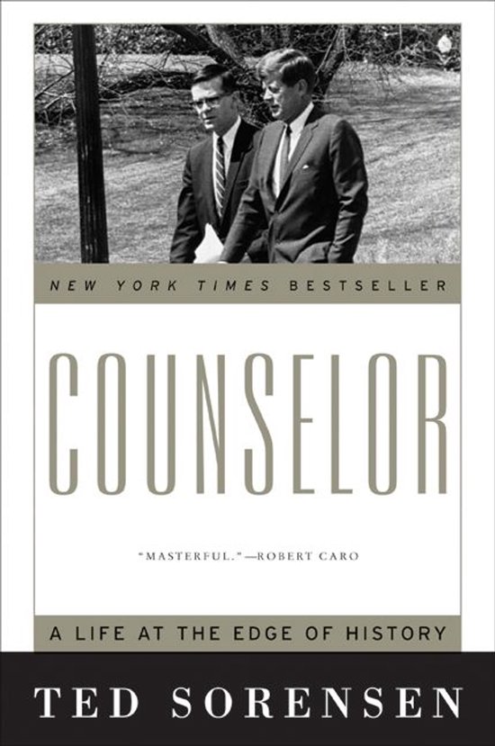 Boek "Counselor" van Ted Sorensen, met een zwart-witfoto van twee mannen in pak.