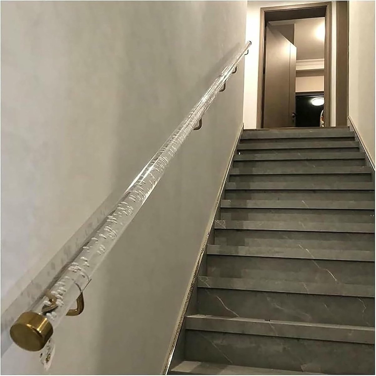 Acryl Leuning Kit - Wandmontage Vangrail - Veiligheid Bieden - Sterk Draagvermogen - 100cm Lengte - Helder Met Goud