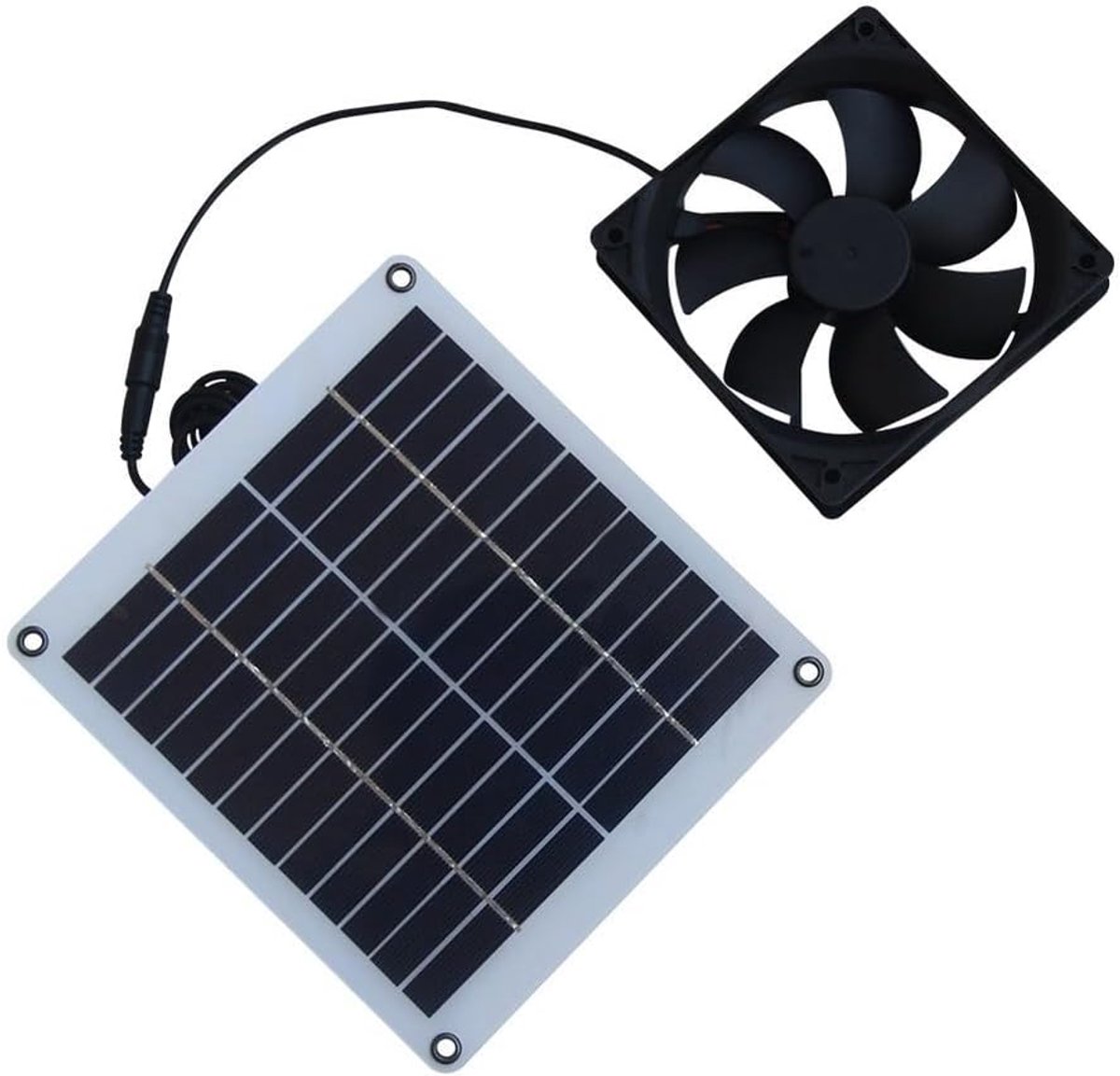 Zonnepaneel Ventilator - Luchtcirculatie Set - Dierenverblijf Ventileren - Zonne-energie Werking - 193x173mm - Zwart
