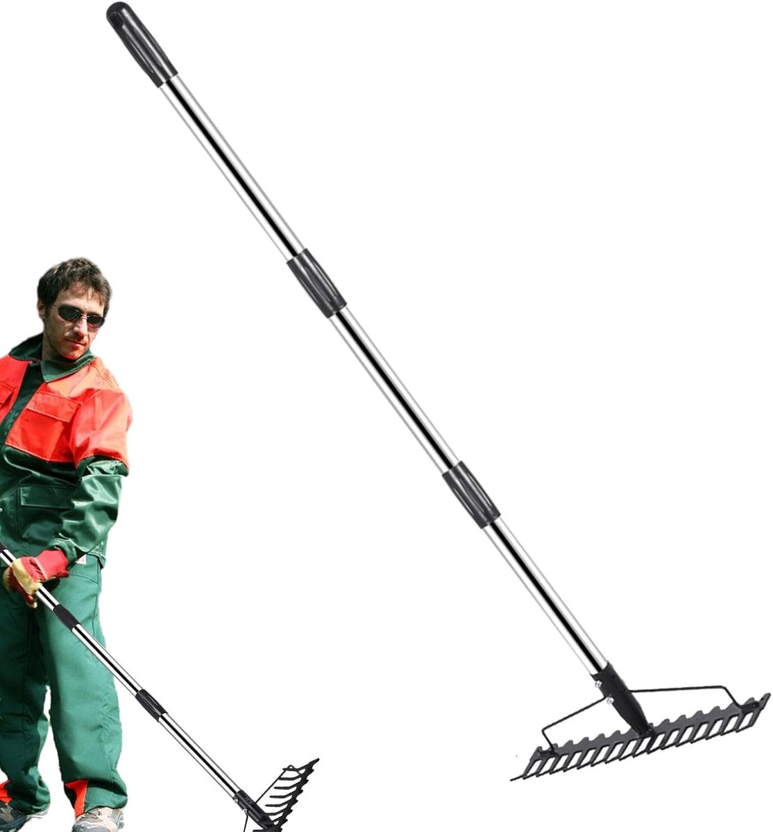 Struikhark Gazonhark - Metaal Tuingereedschap - Tuin Onderhouden - Verstelbare Lengte - 194 cm - Metaalkleur