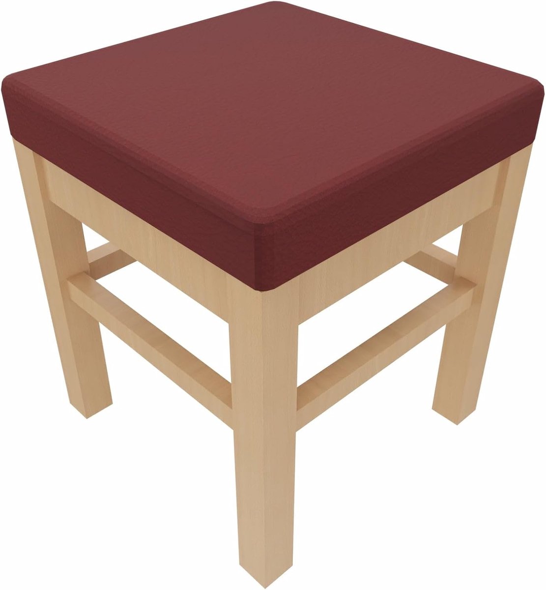 Zware Hocker - Voetenbank Senioren - Extra Ondersteuning - Massief Houten Frame - 47 cm Zithoogte - Bordeaux