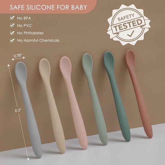 6-Delige Oefenlepel - Baby Lepeltjes - Siliconen Lepels - Trainingslepel - Babyvoedingslepels - Baby-Bijtlepel - Siliconen Van Voedingskwaliteit - Baby Bestek - Zachte Punt - Zacht voor Het Tandvlees - Vaatwasser en Kookbestendig — afbeelding 5