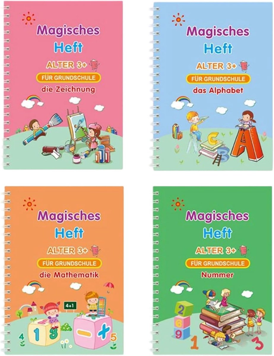 Schrijfschrift Groef - Oefenboek Herbruikbaar - Schrijven Leren - Herbruikbaar en Uitwisbaar - 19 x 14 cm - Duits