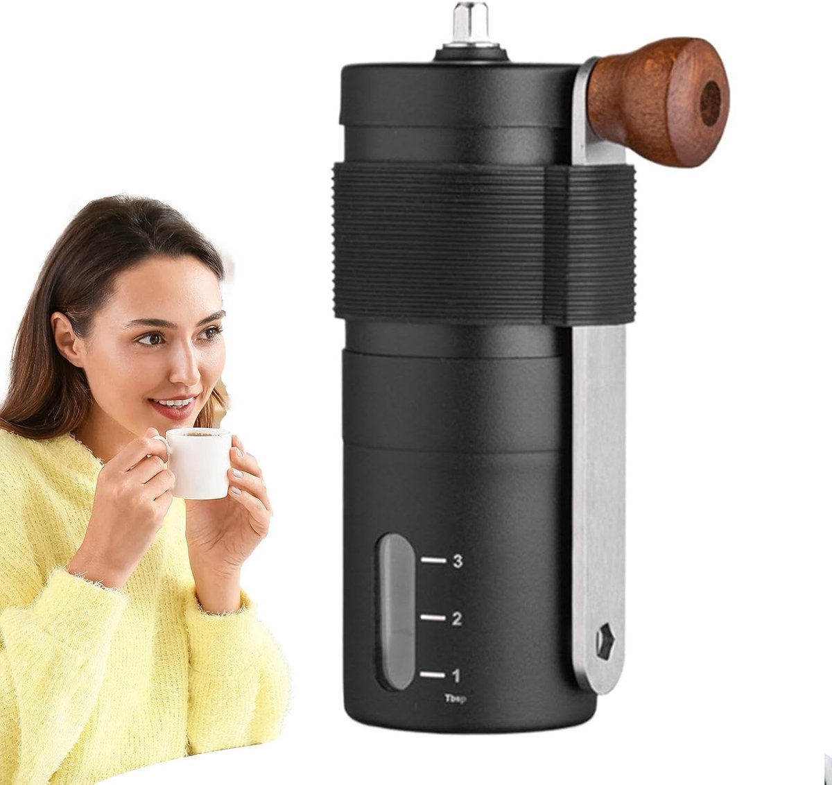 Handmatige Koffiemolen Bonenmolen Roestvrijstaal Verse Koffie Maken Verstelbare Keramische Brander 125 cm Hoog Zwart