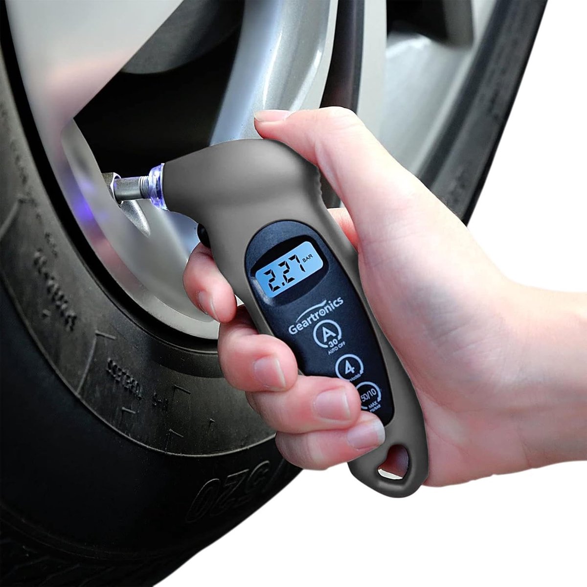Bandenmeter - Luchtmeter - Bandenspanning Controleren - Verlicht LCD-display - 100 PSI - Zilver