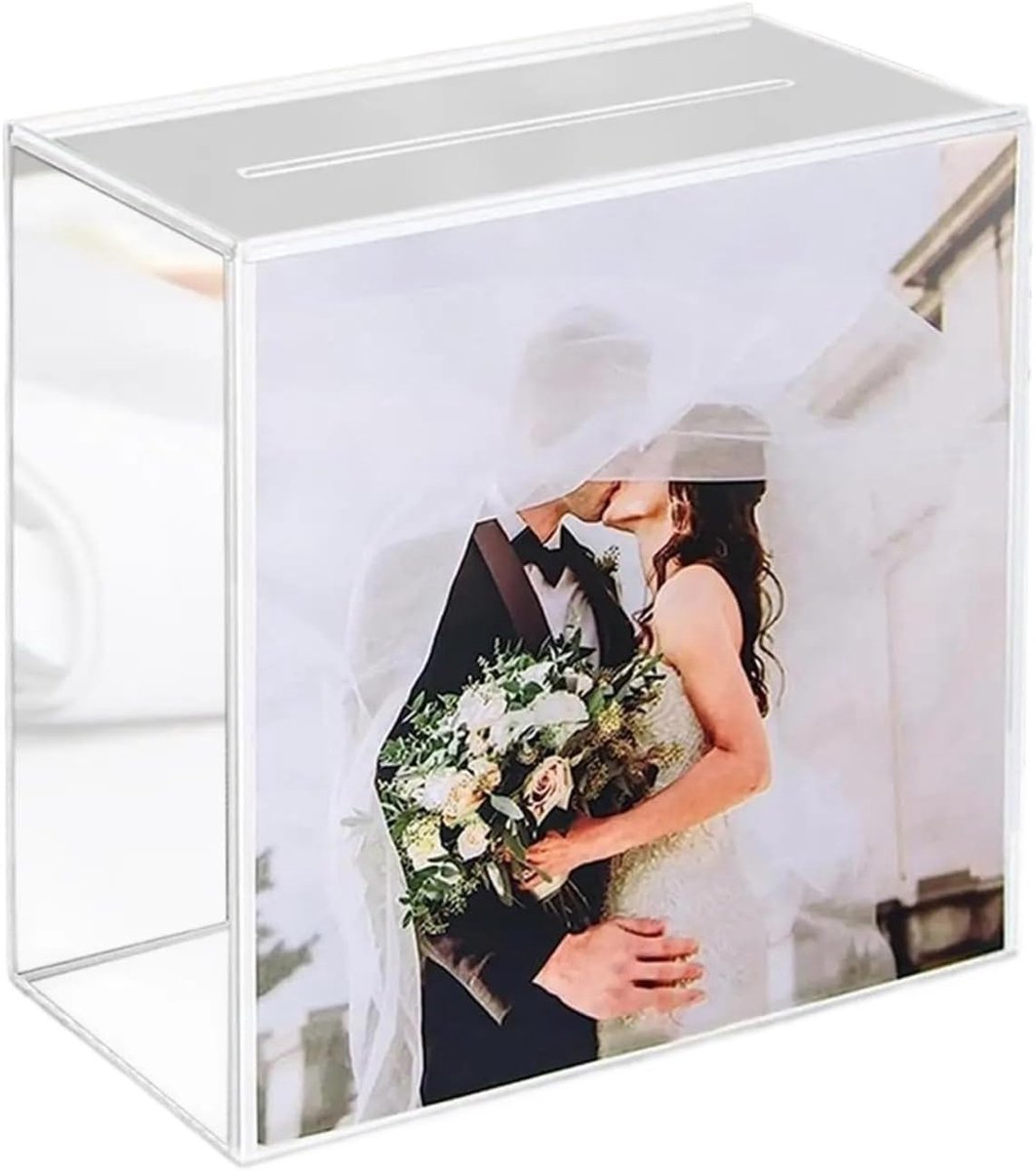 Kaartendoos Bruiloft - Enveloppen Houder - Feestelijke Ceremonie - Veilige Sluiting - 25 x 25 cm - Transparant