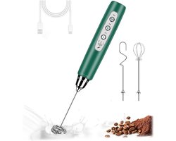 Melkopschuimer Handmatig - Drankmixer Elektrisch - Koffie Maken - 3 Snelheden 3 Opzetstukken - USB-C Oplaadbaar - Groen