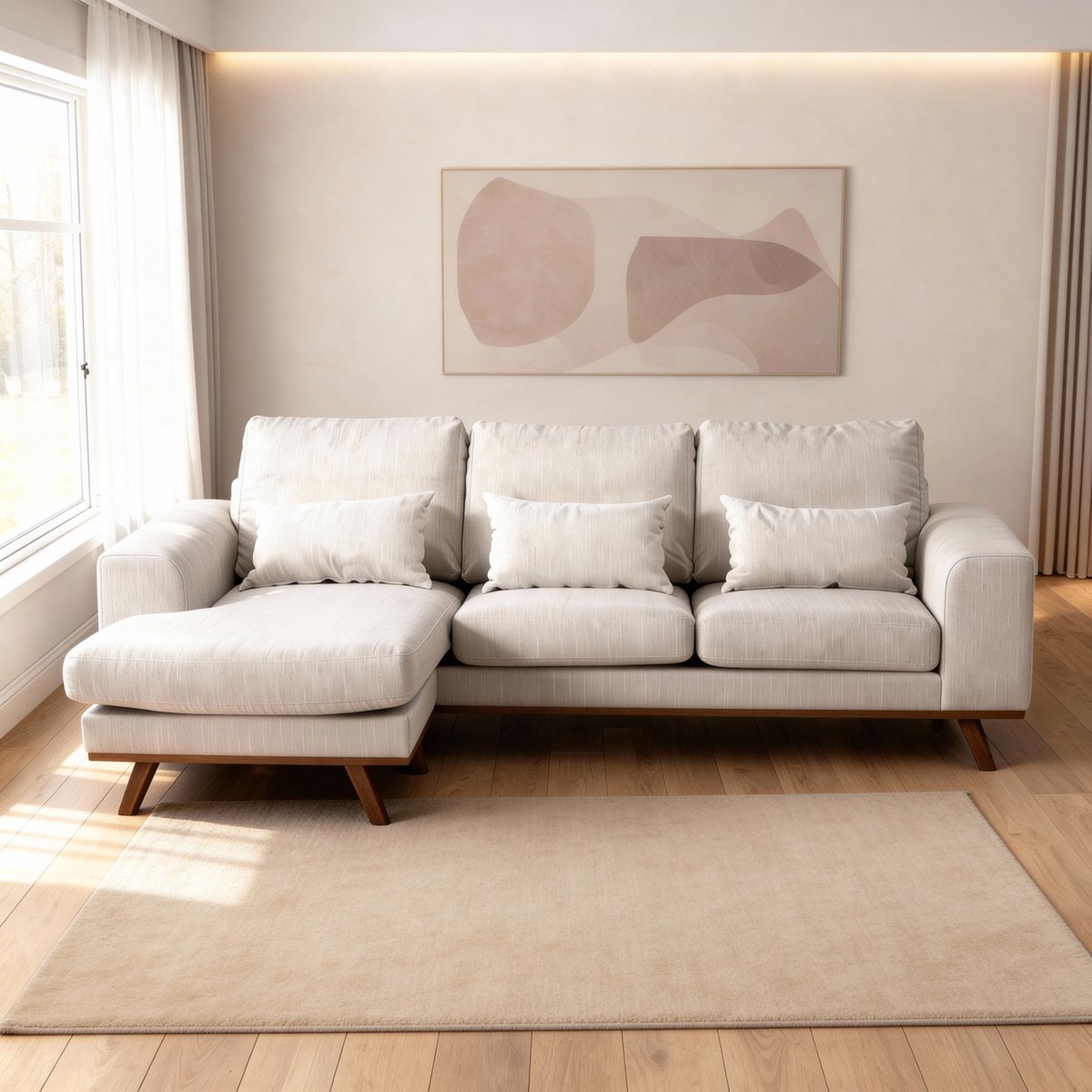 Giga Meubel Loungebank Grande Beige – 3-Zits – Japandi – Stof – 222x156x85 cm