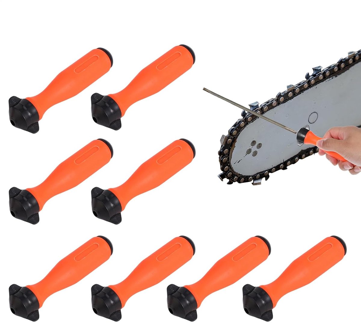 Kettingzaagvijlen Set - Handvat Vijlen - Onderhoud Gereedschap - Ergonomisch Ontwerp - 8 Stuks - Grijs