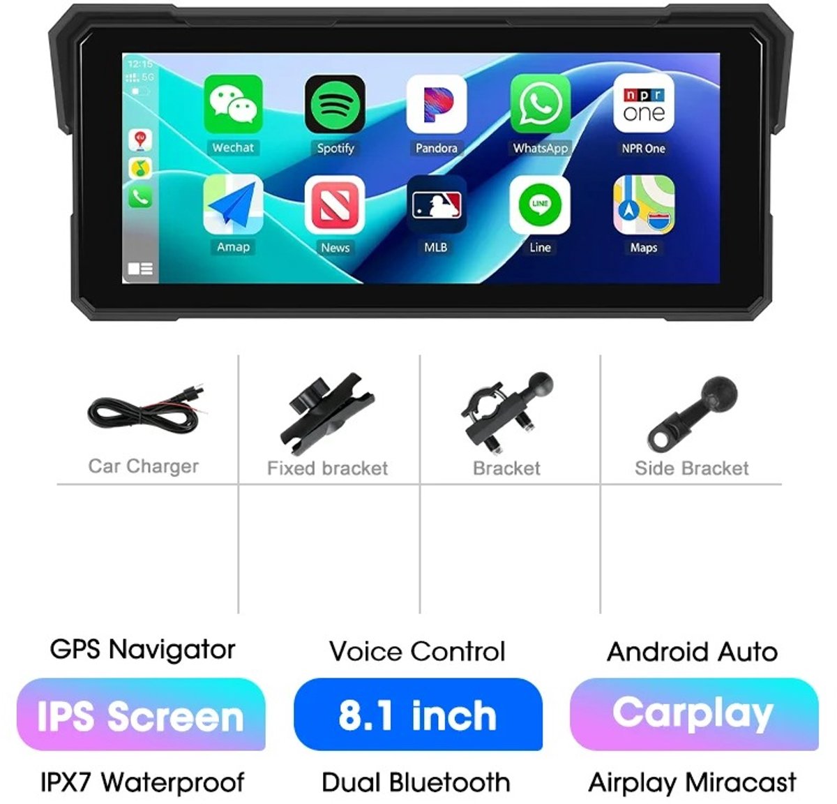 Innovastore Motor Carplay scherm - Motor monitor - Draadloze CarPlay - Motorcarplay - Navigatiescherm - Waterdicht - 8.1 inch