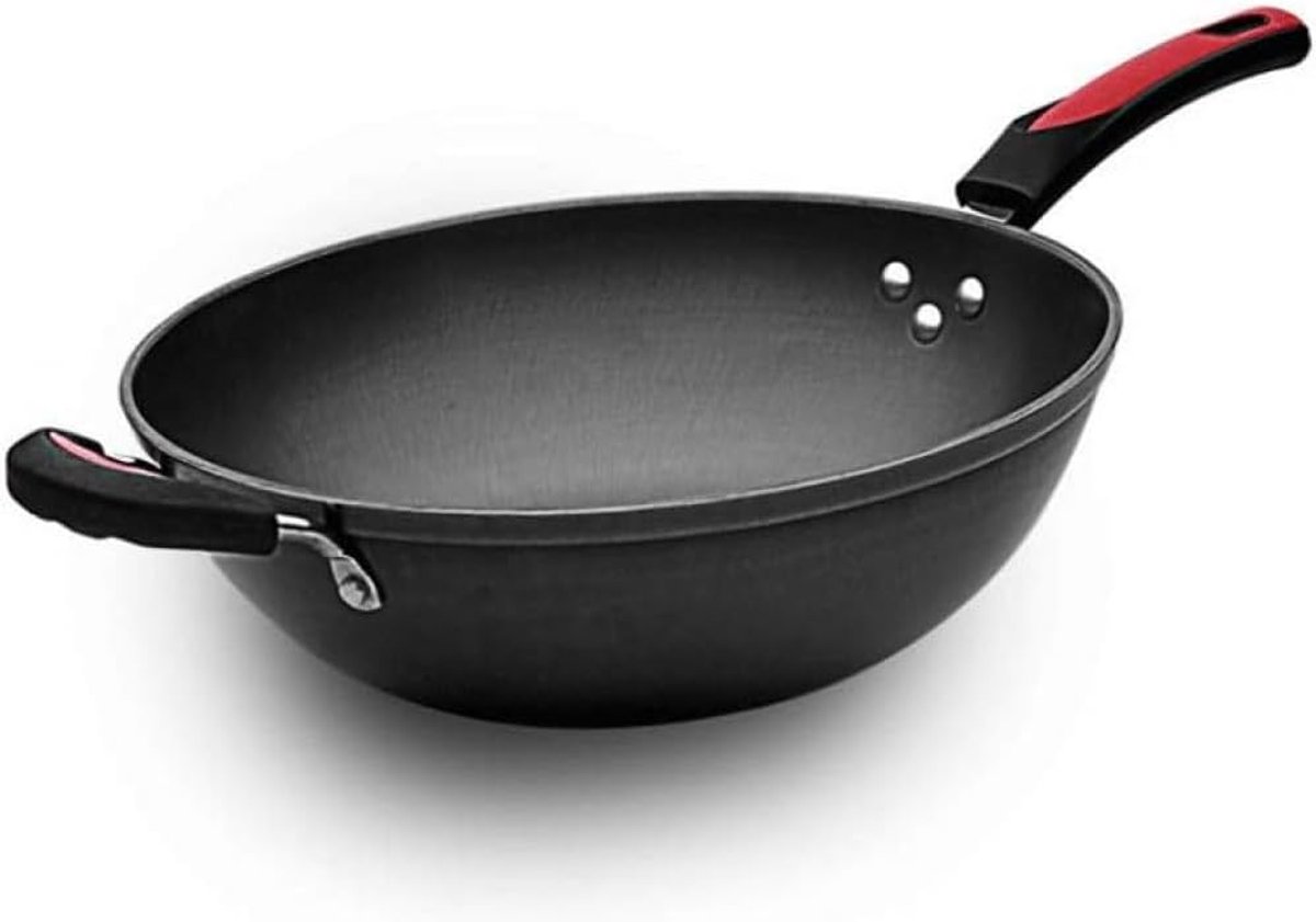 Gietijzeren Koekenpan Omeletpan Wok Authentiek Koken Antiaanbaklaag 32 cm Zwart