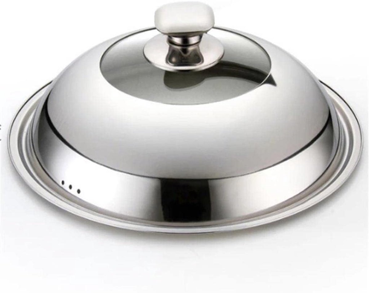 Wok Pan Deksel Universeel Deksel Koken en Bakken Zichtbaar Glasontwerp 36cm Diameter Wit