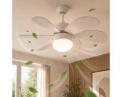 NETTLIFE Plafondventilator Met Verlichting - E27 - wit - 6 Bladen Ventilator - met Afstandsbediening - 75cm - Timing Plafondlamp - Voor Woonkamer | Slaapkamer | Keuken | Eetkamer-excl. lichtbron