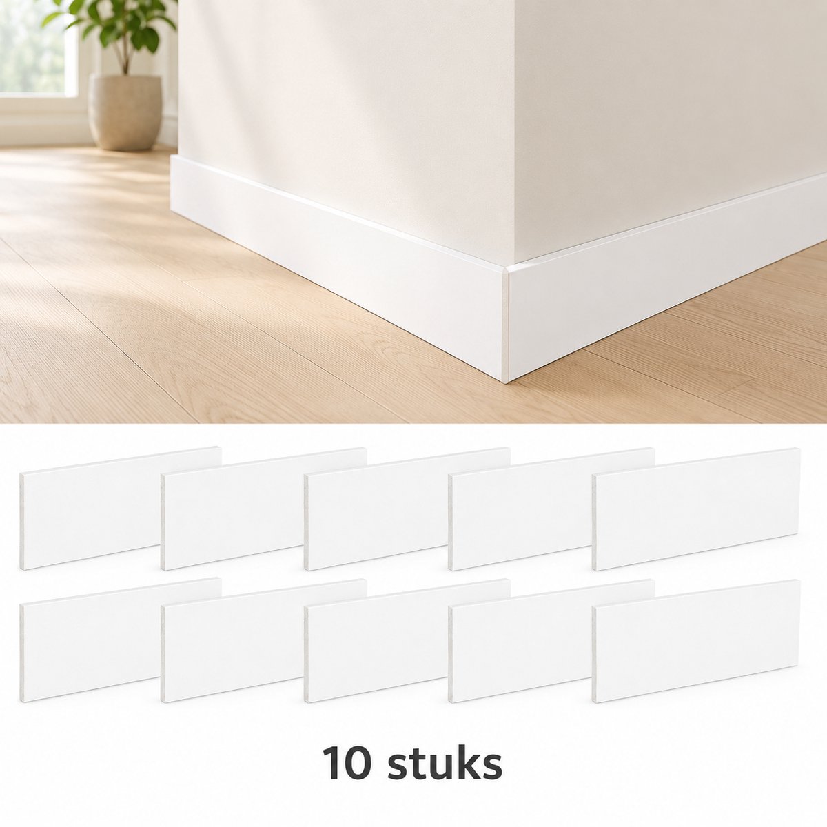Lemonbest Zelfklevende PVC Plintstrip 10 Stuks - Plakplint Wandplint Vloerplint Waterbestendig voor Woonkamer Keuken Kantoor - 12 x 45 cm x 11 mm - Wit