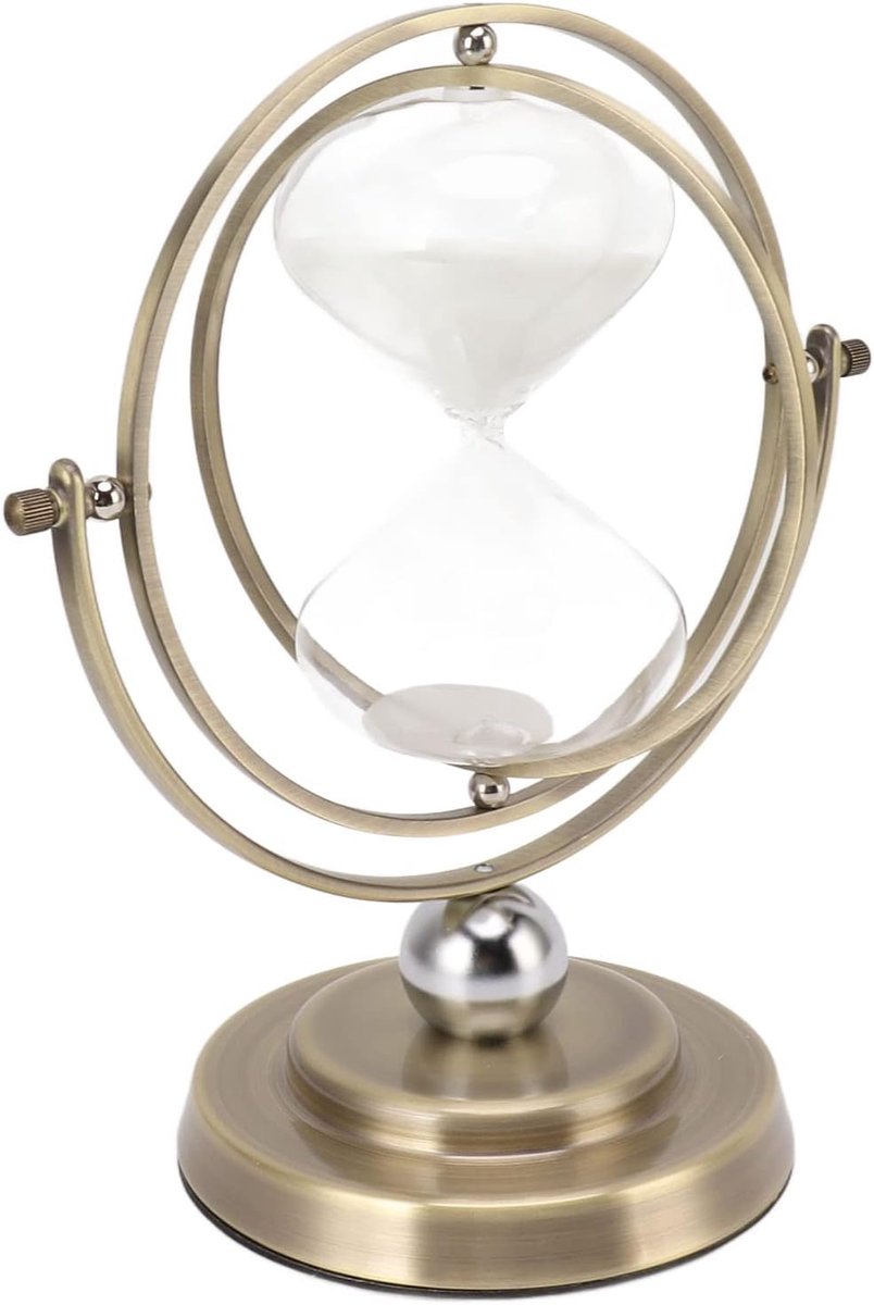 Zandloper Timer - Decoratieve Klok - Tijd Meten - Antiek Metaal Design - 27 x 24 cm - Wit Zand